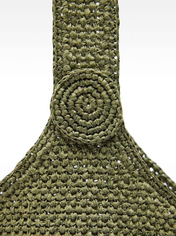 Straw-effect shoulder bag with side detail