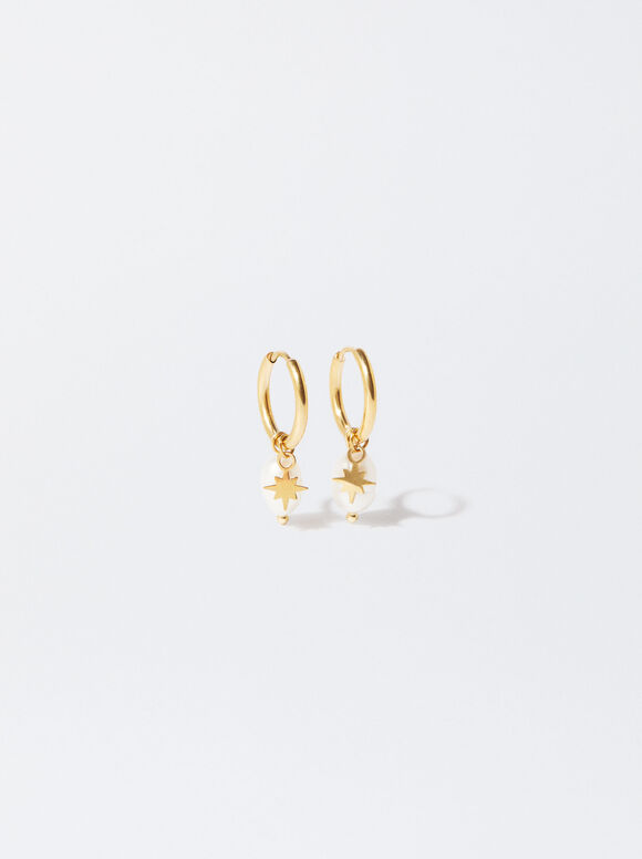 Steel Earrings With Pearls, Golden, hi-res