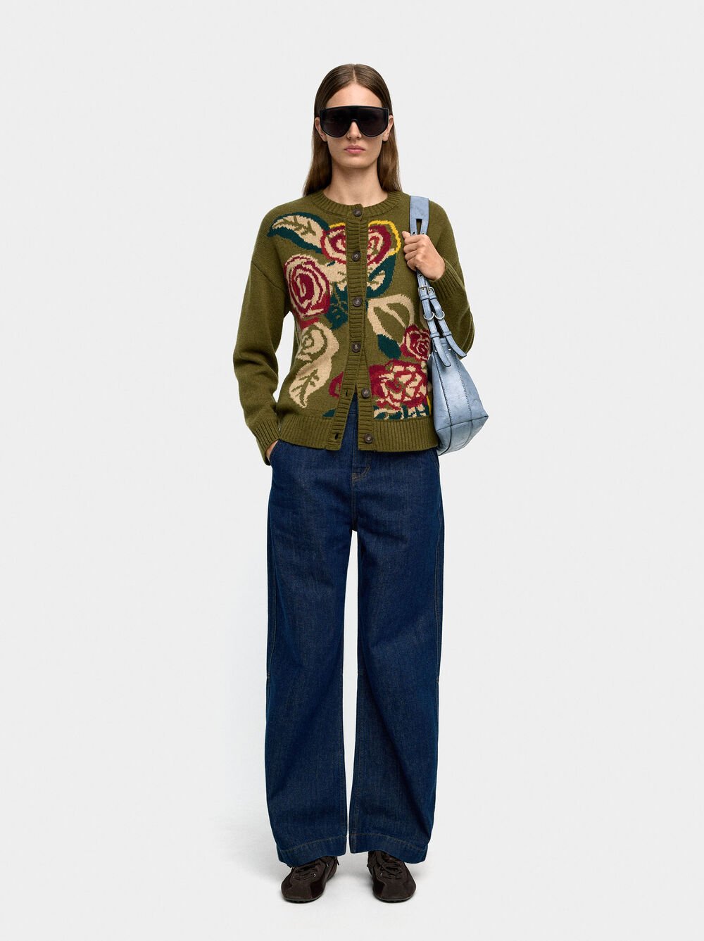 Floral jacquard knit cardigan