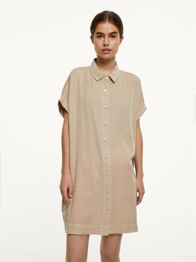 100% Lyocell Shirt Dress, Beige, hi-res
