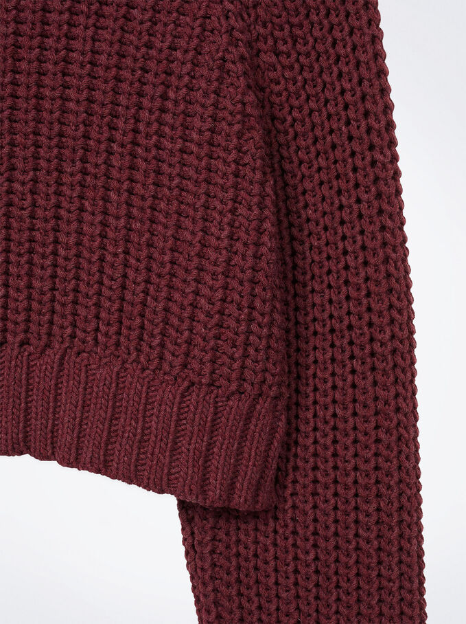 Round-Neck Knit Sweater, Bordeaux, hi-res