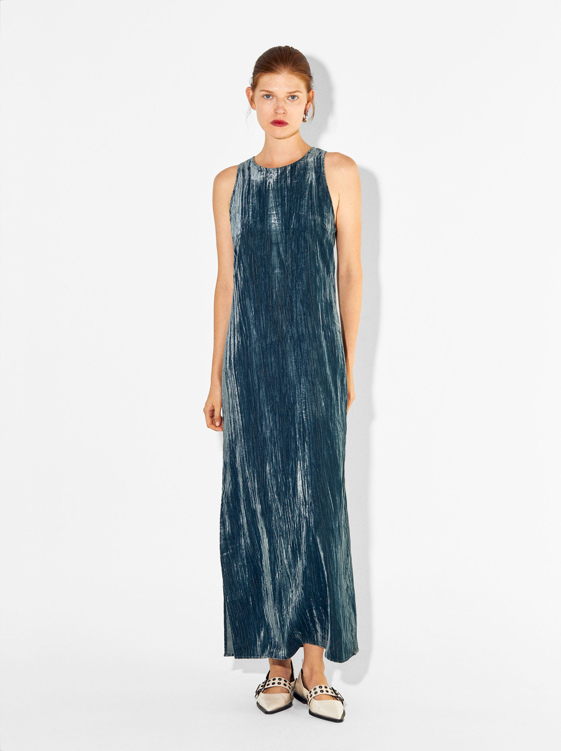 Long Velvet Dress Blue Parfois