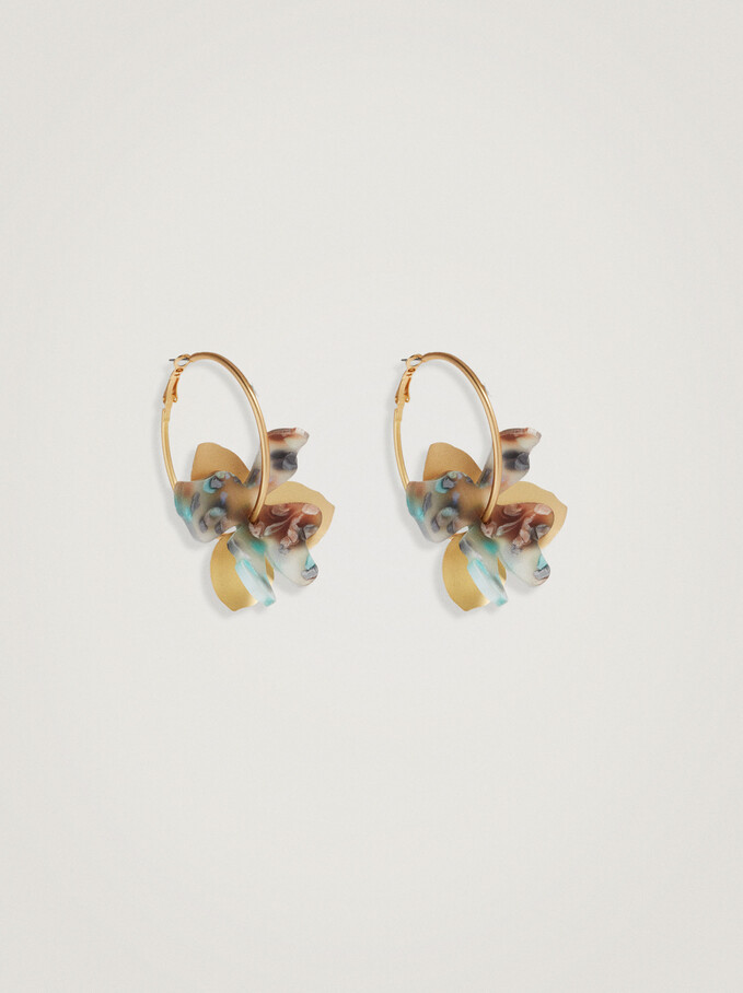 Large Hoop Earrings With Flower, Multicolor, hi-res