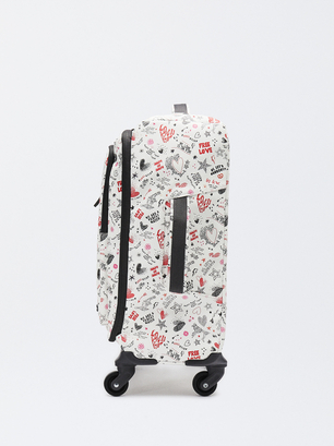 Nylon Effect Cabin Trolley, Red, hi-res