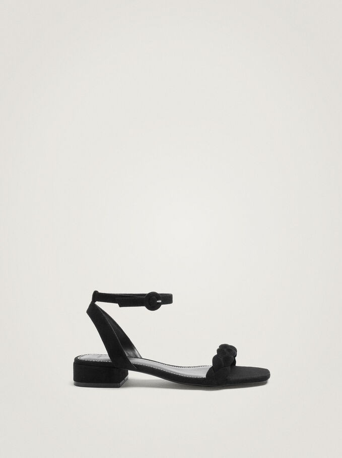Flat Sandals With Braided Strap, Black, hi-res