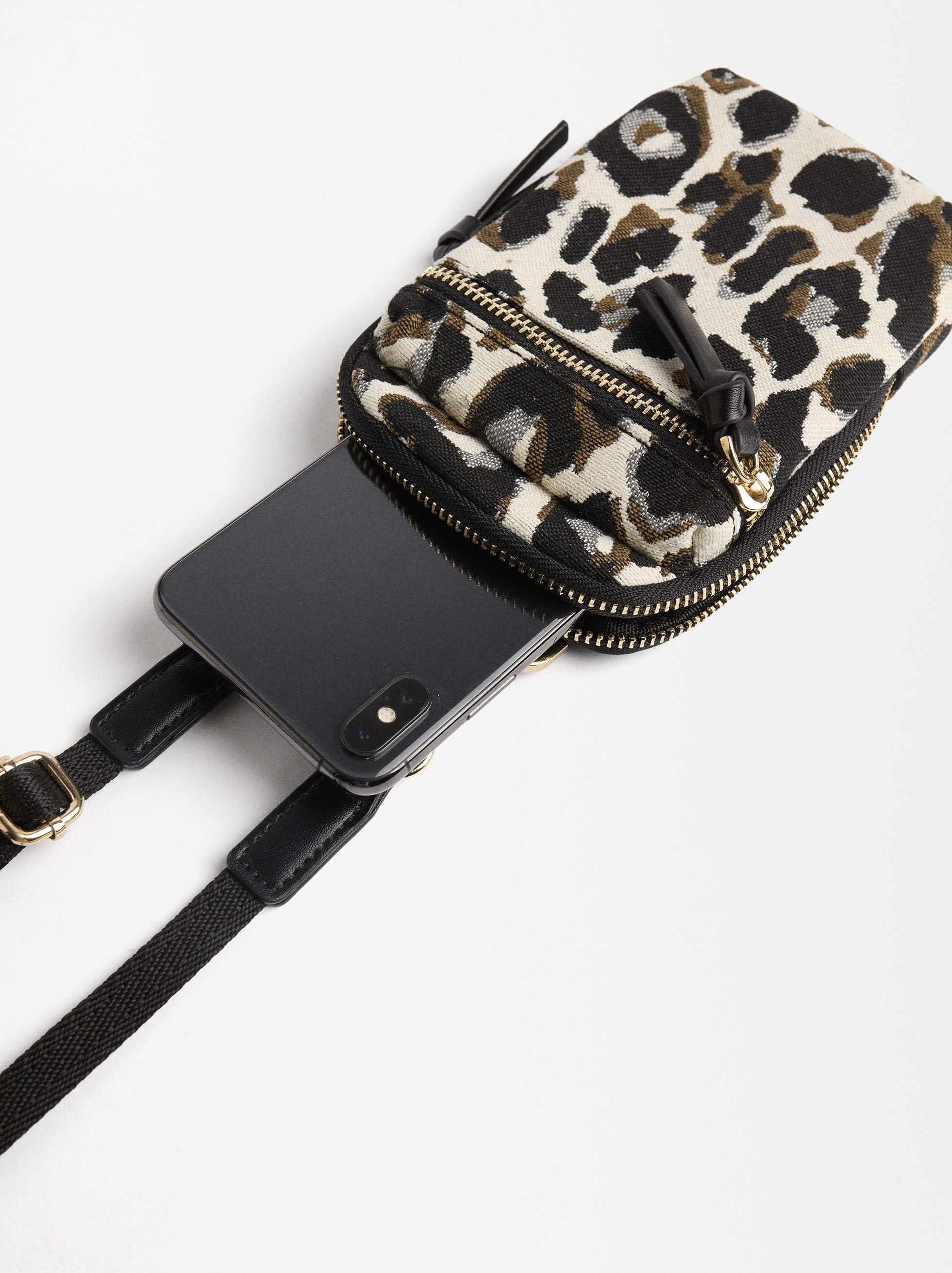 Leopard Print Mobile Phone Bag Black Parfois