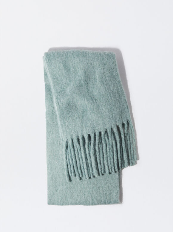 Scarf With Fringes, Green, hi-res