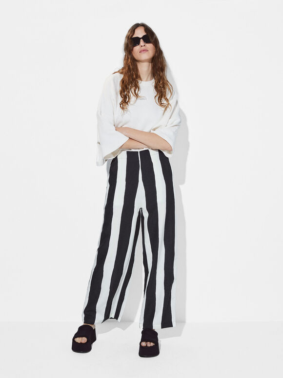 Striped Linen Trousers, Multicolor, hi-res