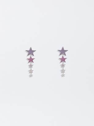 Star And Zirconia Earrings, Multicolor, hi-res