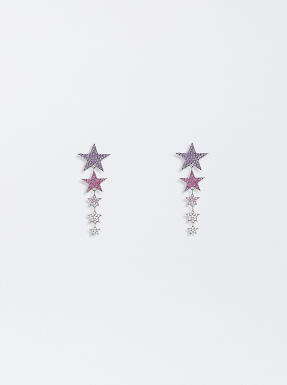 Star And Zirconia Earrings, Multicolor, hi-res
