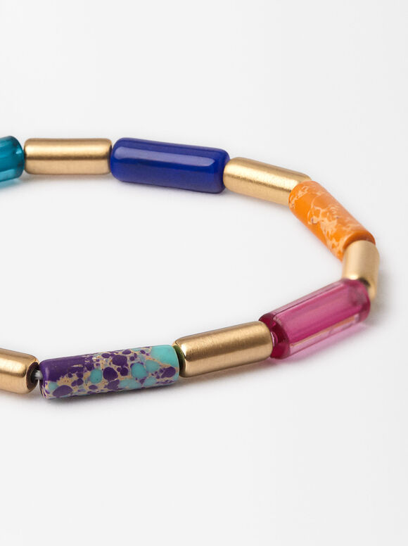 Multicolored Natural Stone Bracelet, Multicolor, hi-res