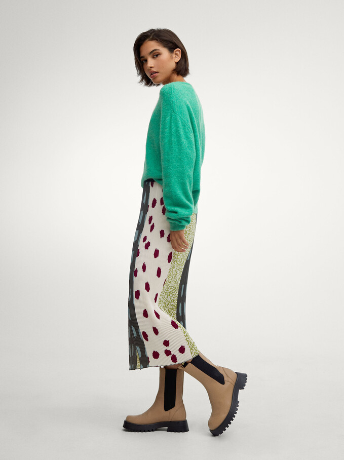 Printed Skirt With Elastic Waistband, Multicolor, hi-res