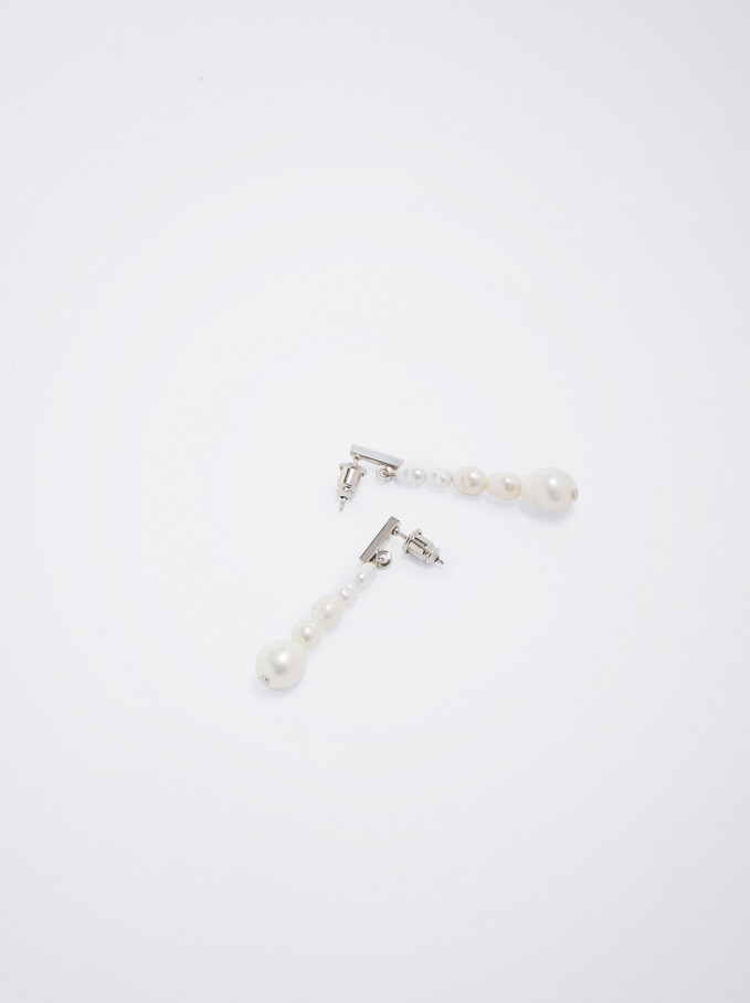 Earrings With Freshwater Pearl, Silver, hi-res