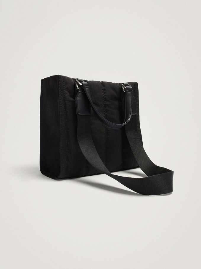 Nylon Tote Bag With Double Strap, Black, hi-res