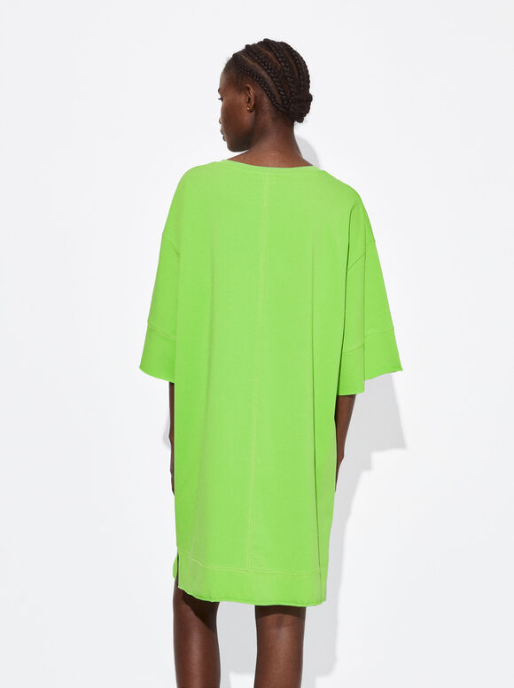 Cotton Short Dress, Green, hi-res