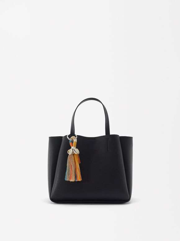 Tote Bag With Pendant, Black, hi-res