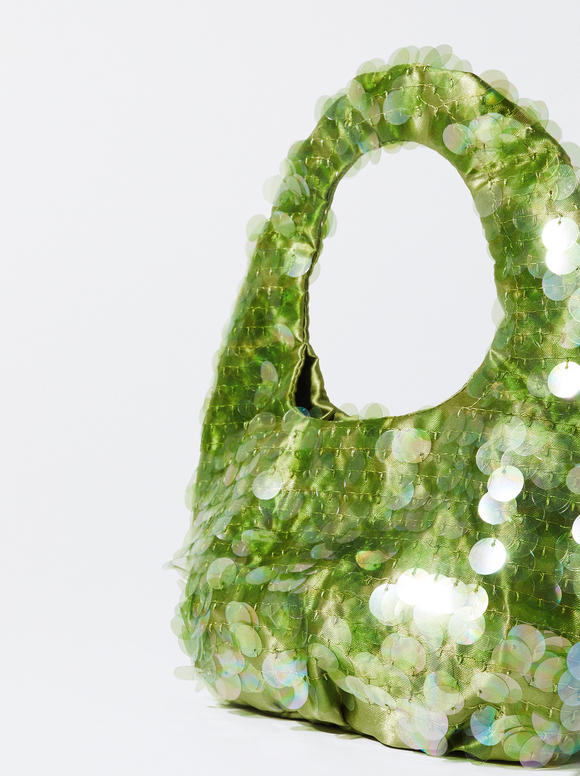 Party Handbag With Sequins, Green, hi-res