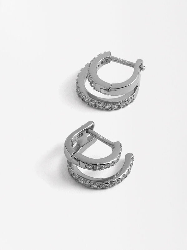 Double-effect hoops with zirconias - 925 sterling silver