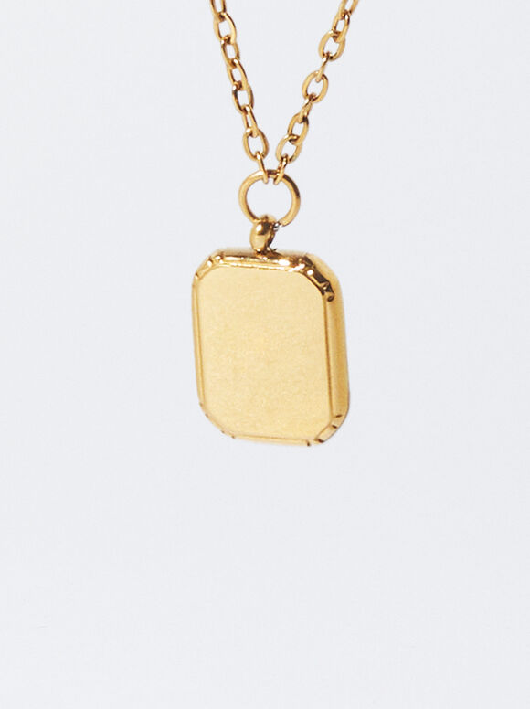 Online Exclusive - Gold Stainless Steel Necklace With Personalized Pendant, Golden, hi-res