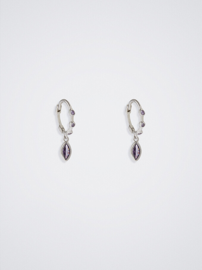 925 Sterling Silver Hoops With Zirconia, Violet, hi-res