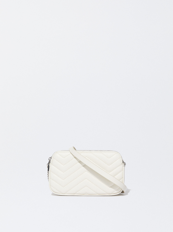 Quilted Crossbody Bag With Chain, White, hi-res