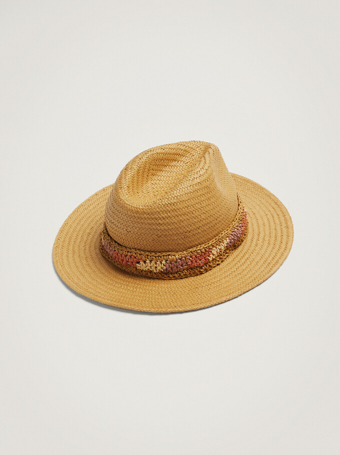 Braided Hat With Adjustable Ribbon, Camel, hi-res