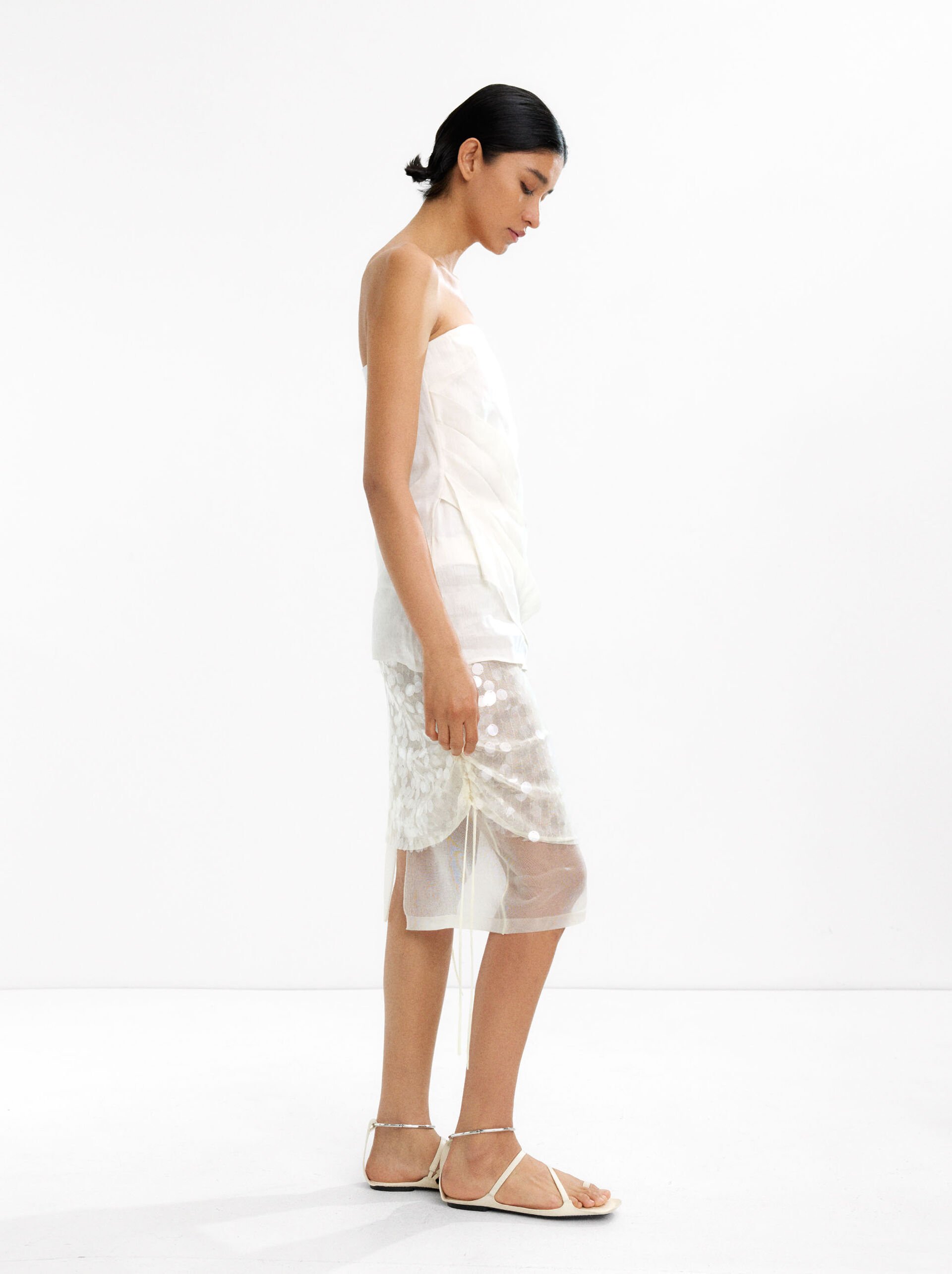 Semi-transparent midi skirt with sequins image number 2.0