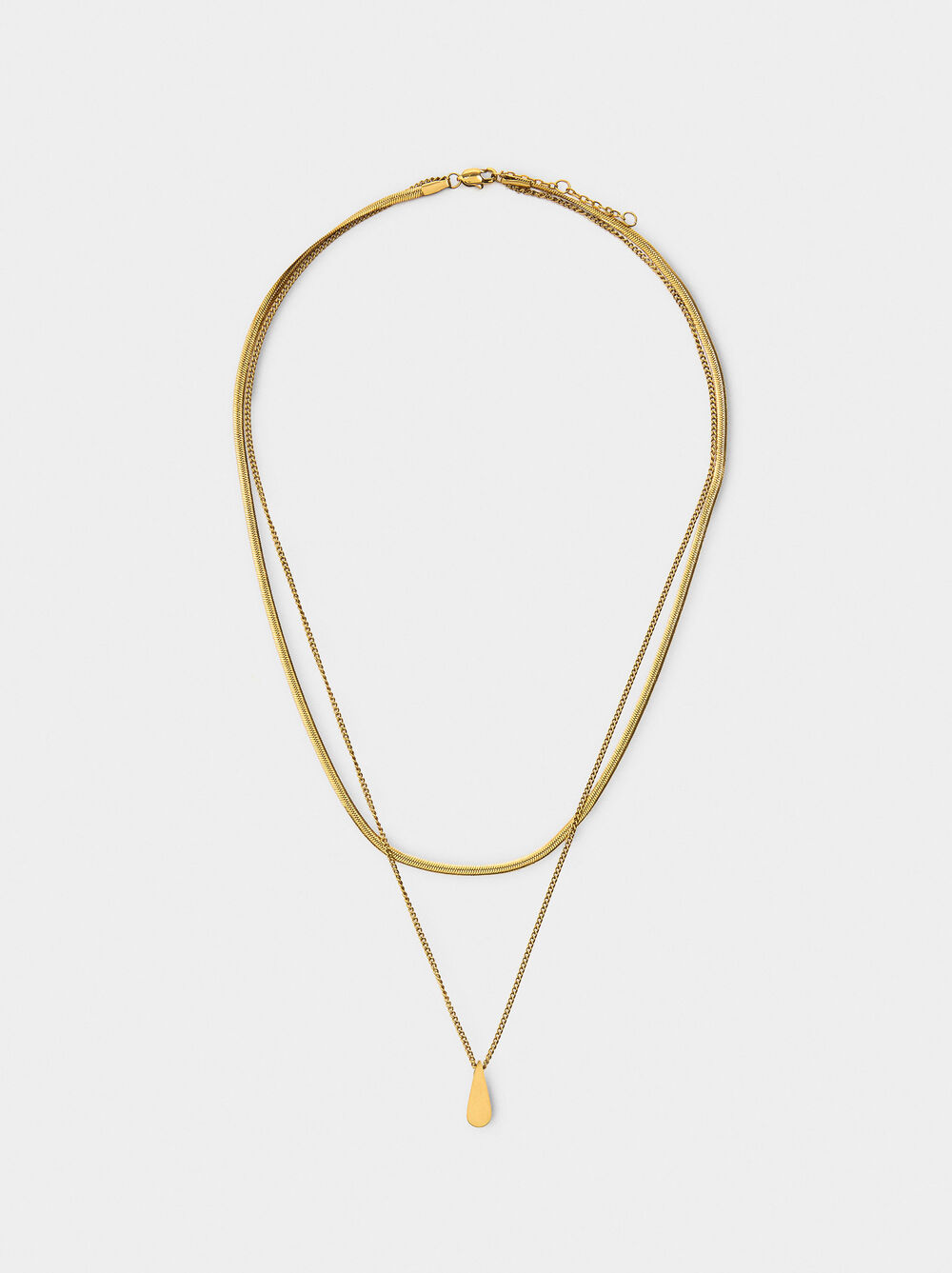 Doppelteffekt-Halskette mit Tropfenanhänger – Edelstahl