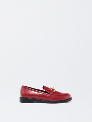 Flat Buckle Moccasin, Red, hi-res