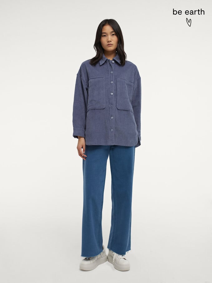 100% Cotton Corduroy Shirt, Blue, hi-res