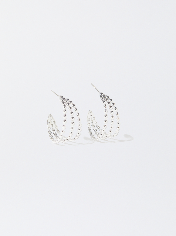 Silver-Plated Hoop Earrings, Silver, hi-res