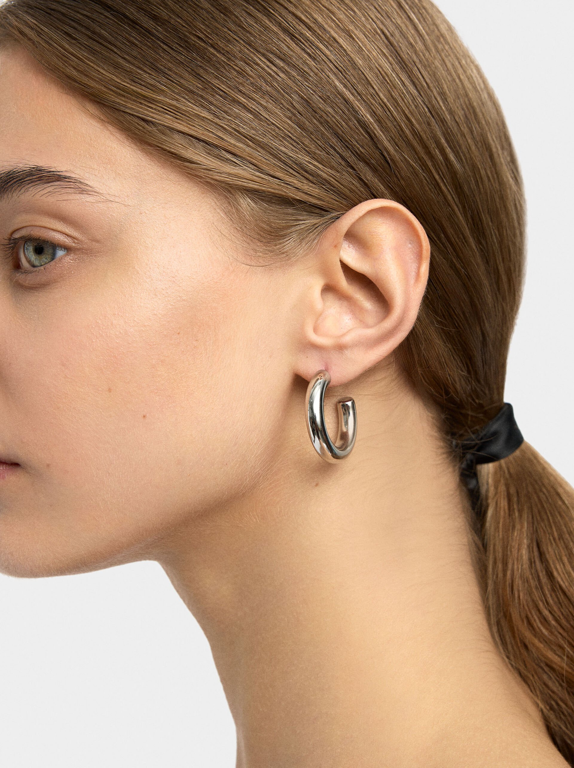 Open tubular hoop earrings - stainless steel image number 1.0