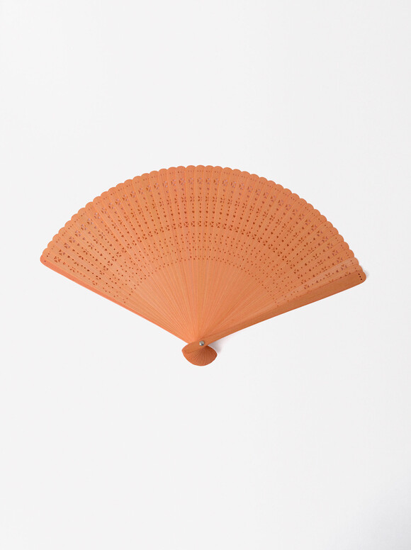 Bamboo Perforated Fan, Orange, hi-res