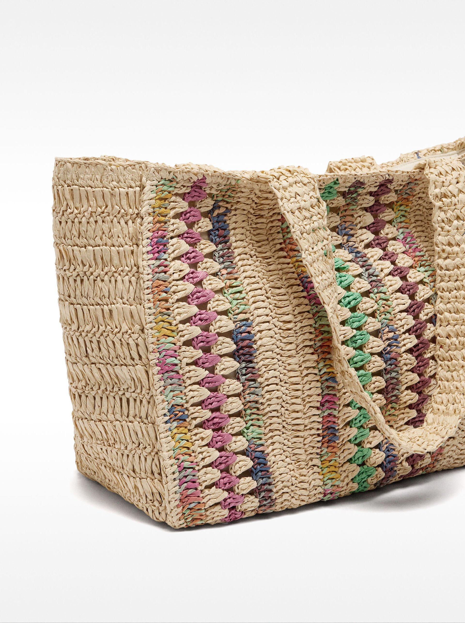 Sac shopper multicolore en effet paille image number 2.0