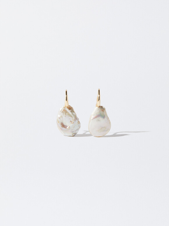 Earrings With Freshwater Pearl, Golden, hi-res