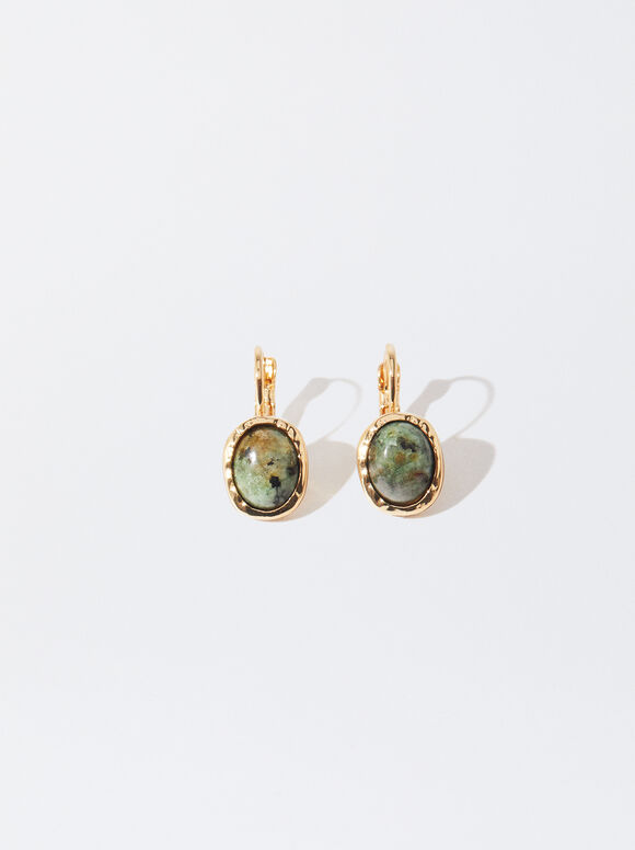 Gold-Toned Earrings With Stone, Green, hi-res