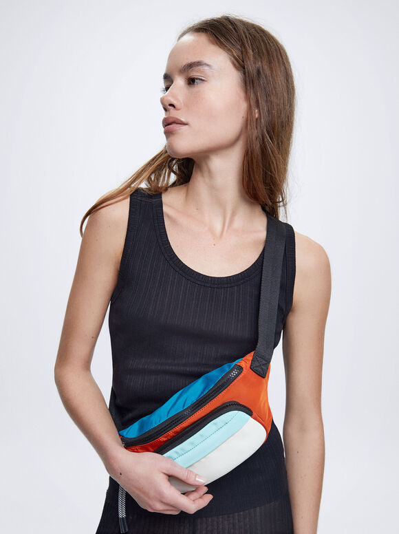 Colour Block Nylon Bum Bag, Multicolor, hi-res