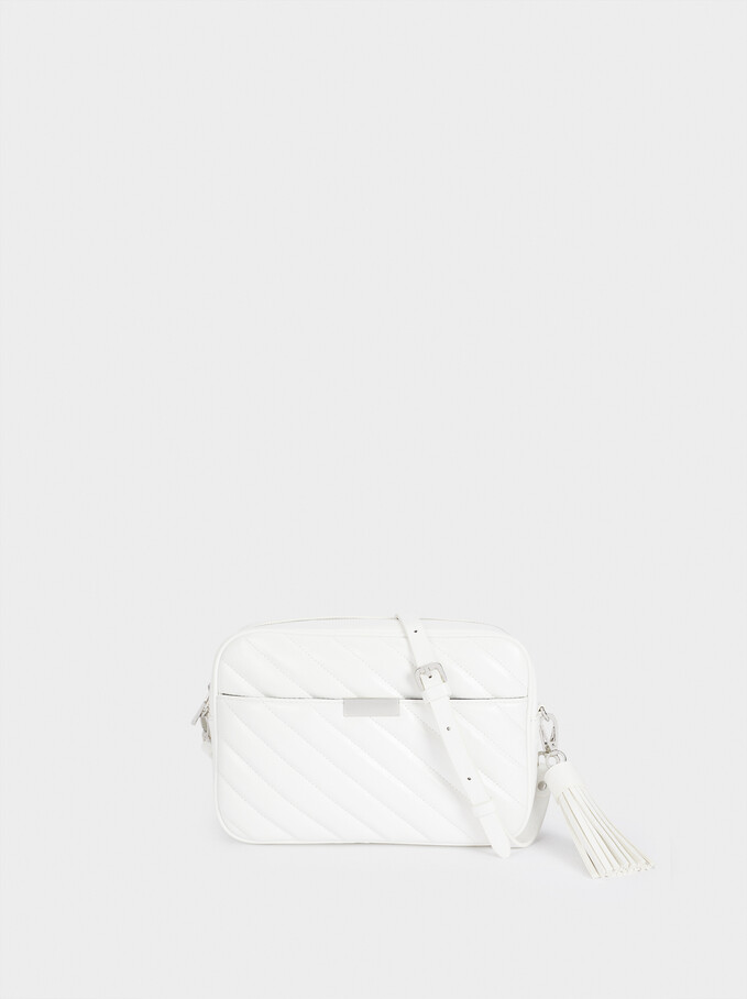 Quilted Crossbody Bag With Pendant, White, hi-res
