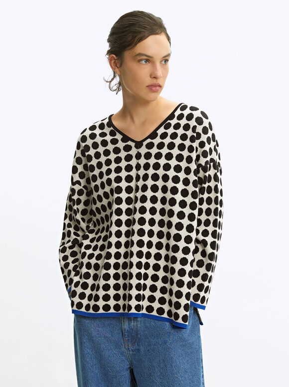 Online Exclusive - Jacquard V-Neck Sweater, Black, hi-res
