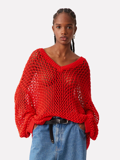 Open Knit Sweater With Cotton