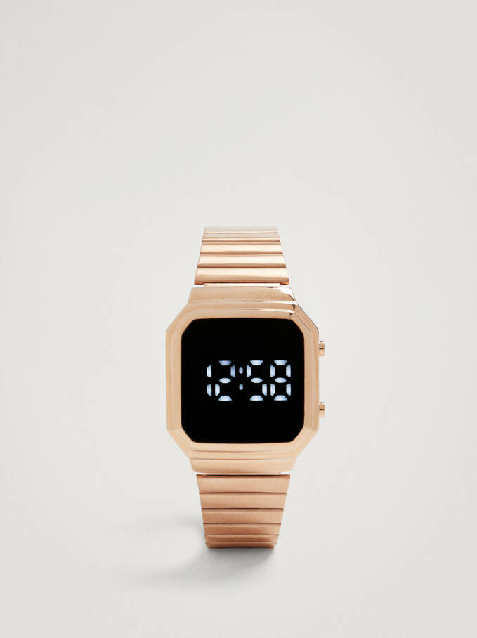 Digital Watch With Square Face, Rose Gold, hi-res