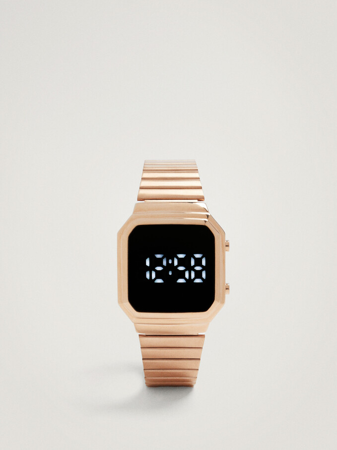 Digital Watch With Square Face, Orange, hi-res