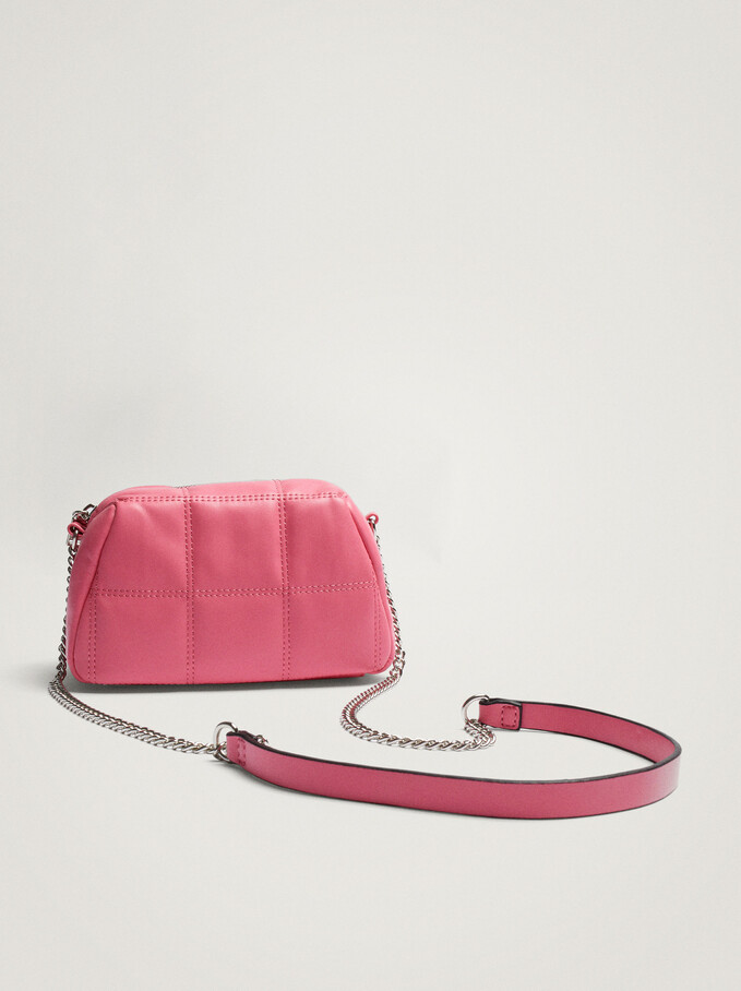Quilted Crossbody Bag With Contrast Strap, Pink, hi-res