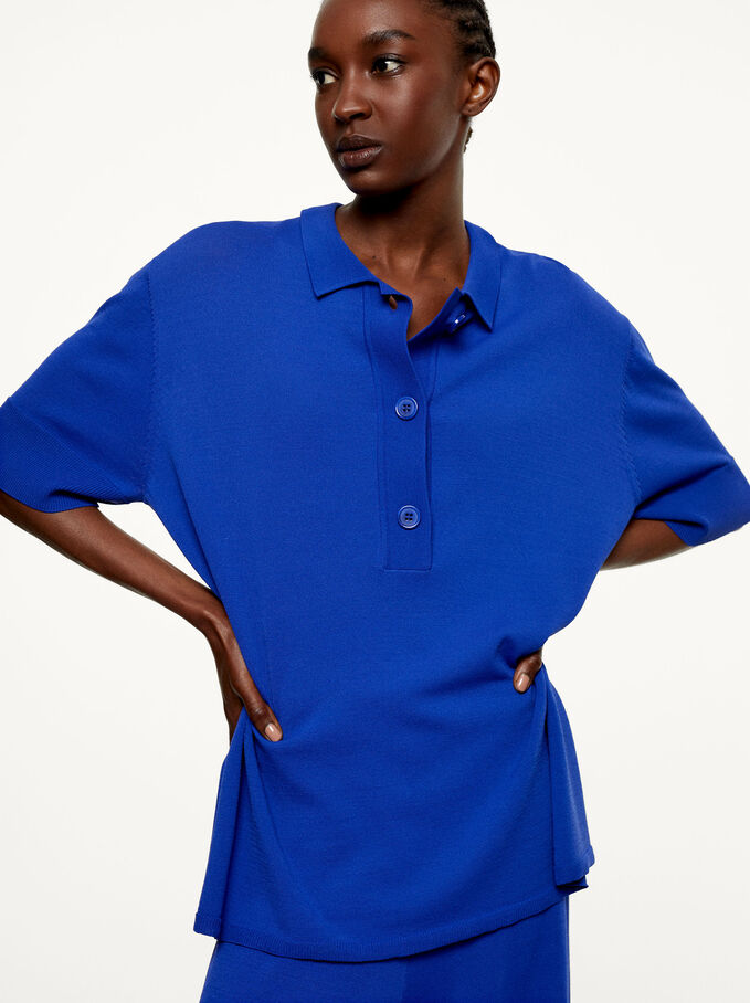 Knit Polo Shirt, Blue, hi-res