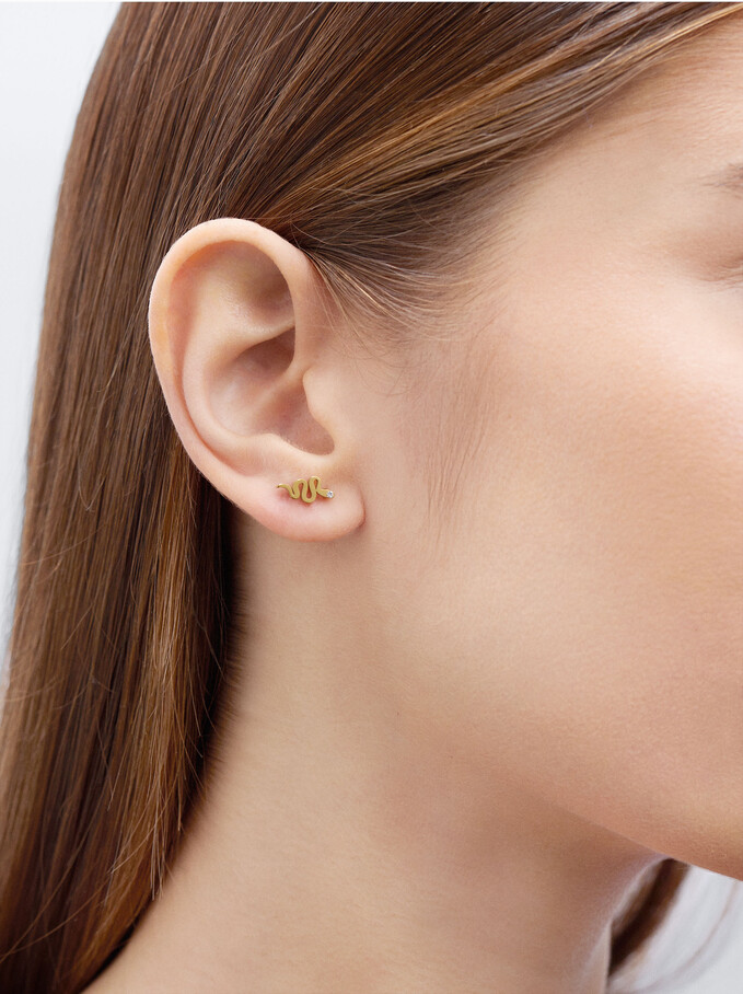 Steel Earrings With Snake, Golden, hi-res
