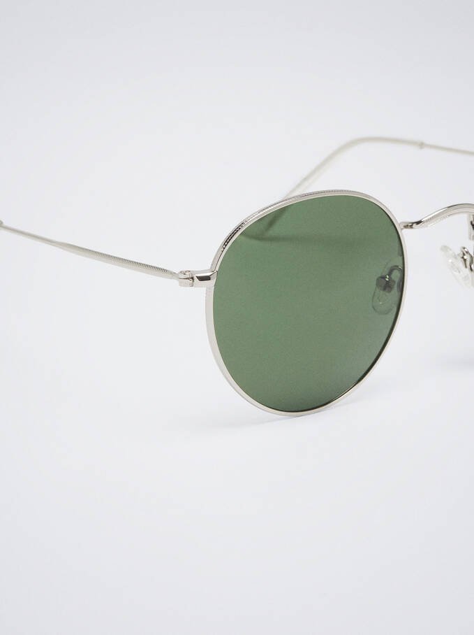 Metalowe Okrągłe Okulary Przeciwsloneczne , Srebrny, hi-res