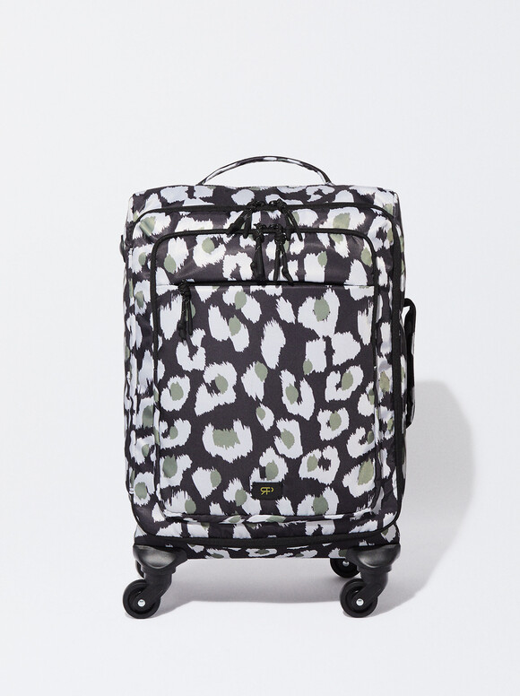 Nylon Printed Suitcase, Khaki, hi-res
