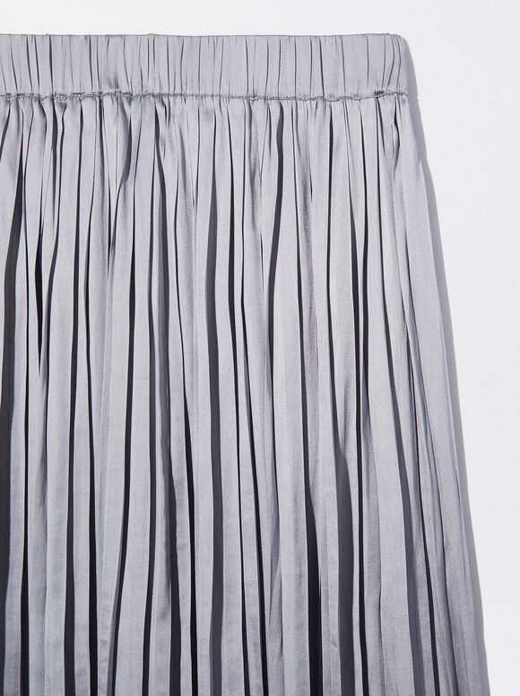 Long Pleated Skirt, Grey, hi-res