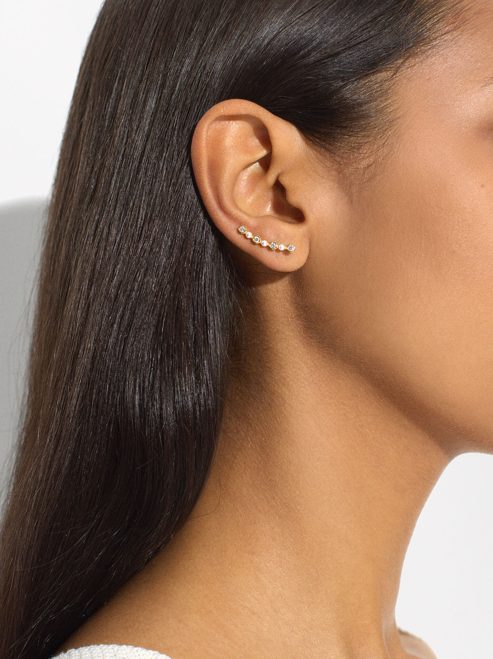 Earrings with zirconia and pearls - sterling silver 925 image number 1.0