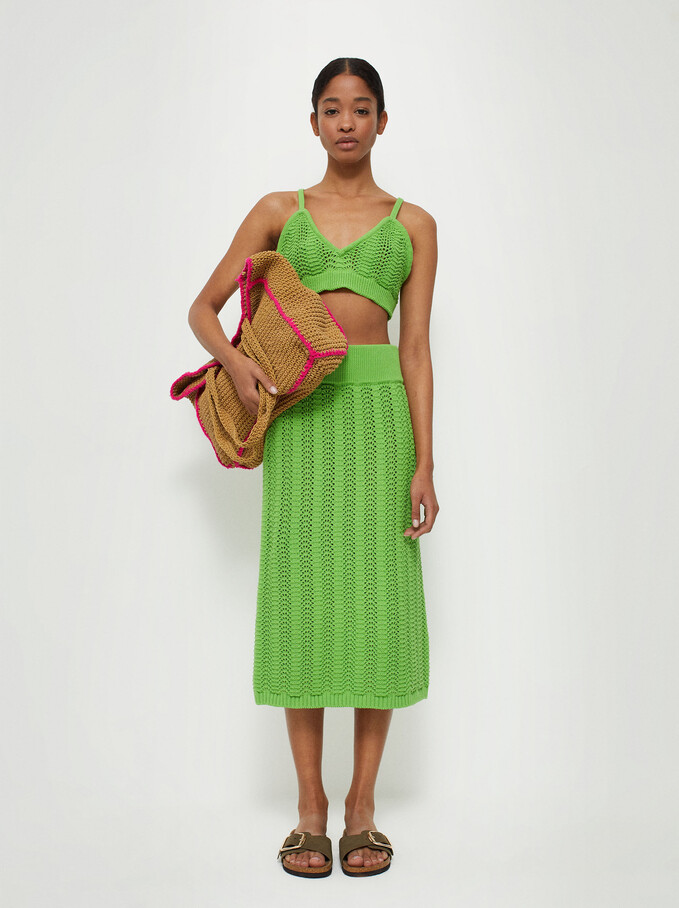 Knitted Midi Skirt, Green, hi-res